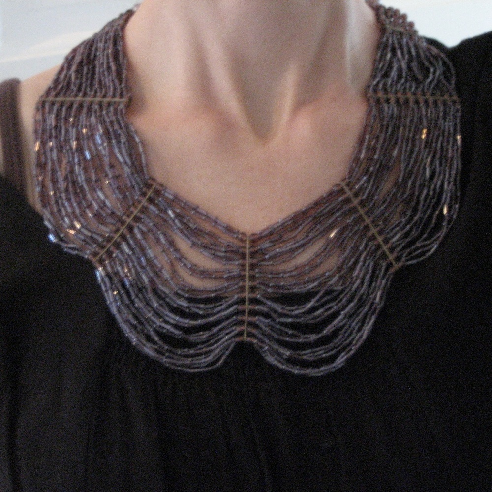 Purple beaded statement necklace, art deco style